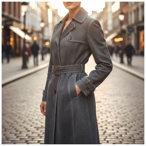 Tryst Women’s Full-Length Dark Gray Leather Trench Coat. Small - Picture 11 of 12